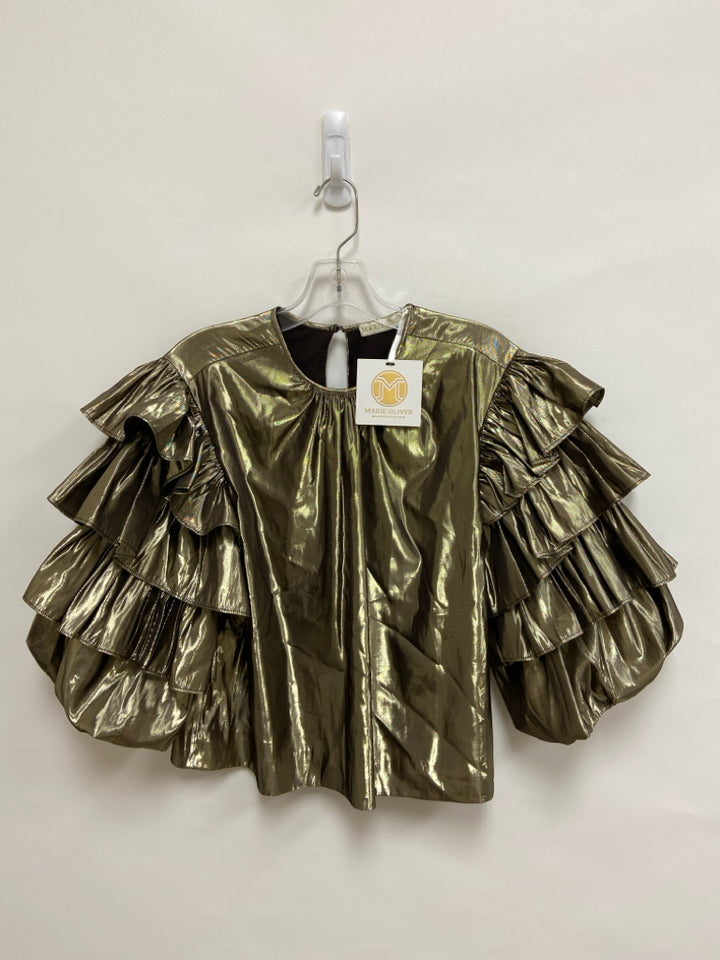 NWT Marie Oliver Size XS Gold Ruffles Puff Sleeve Ladies Top