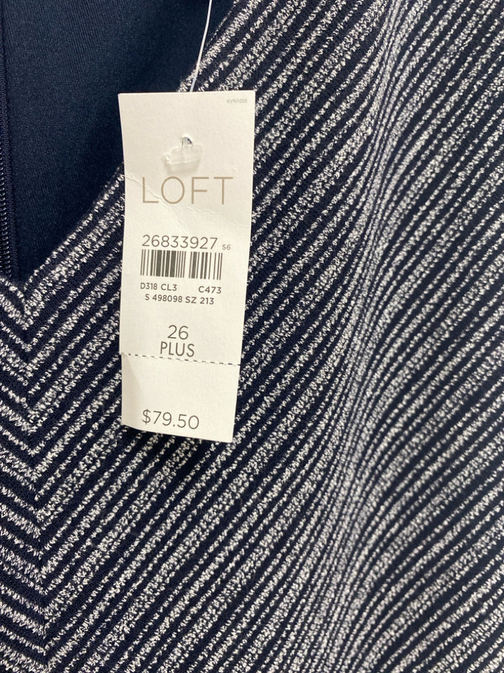 NWT LOFT  SIZE  26 Navy/Gray Stripes Sleeveless Plus Size Dress