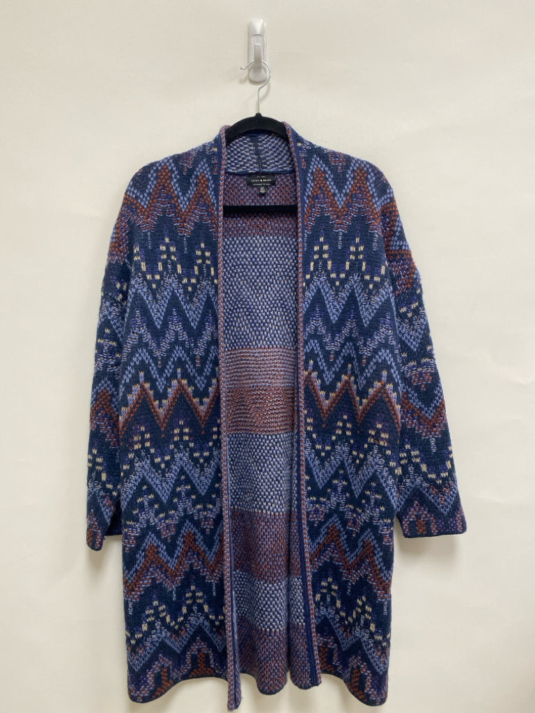 Lucky Brand Size S Navy/Blue Brown Zig Zag Duster Ladies Sweater