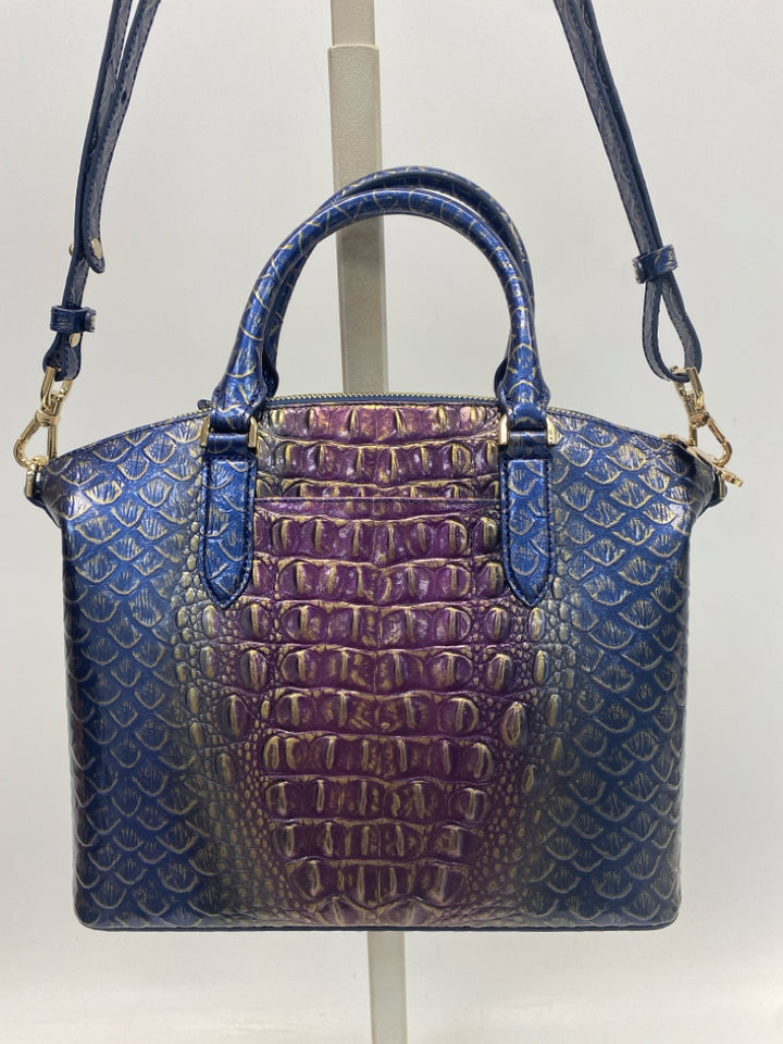 Brahmin Blue Purple Embossed Leather Handbag