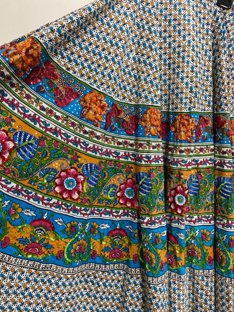 Chaudry Size S White Blue/Multi Flowers Ladies Skirt
