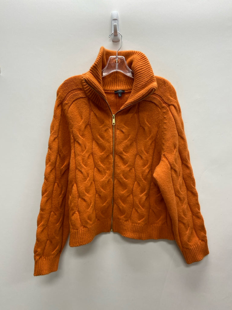Talbots Size XLP Orange Cable Knit Zip Down Petite Sweater