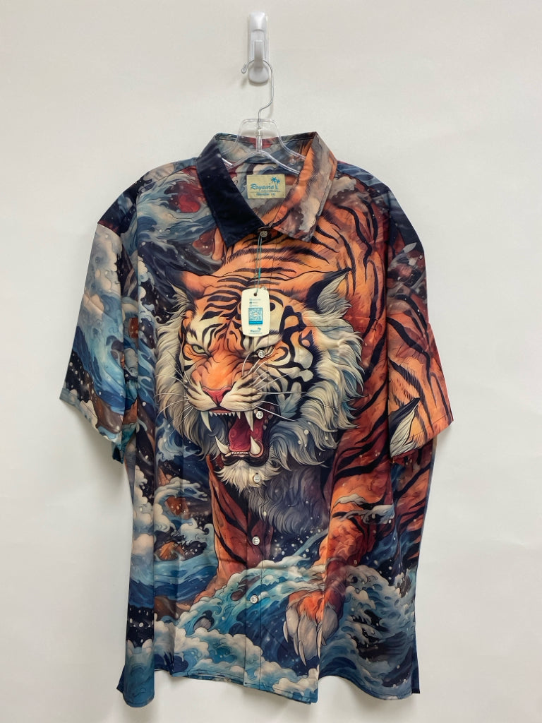 NWT Size XXL Gray/Black Orange Tiger Button Down Men&