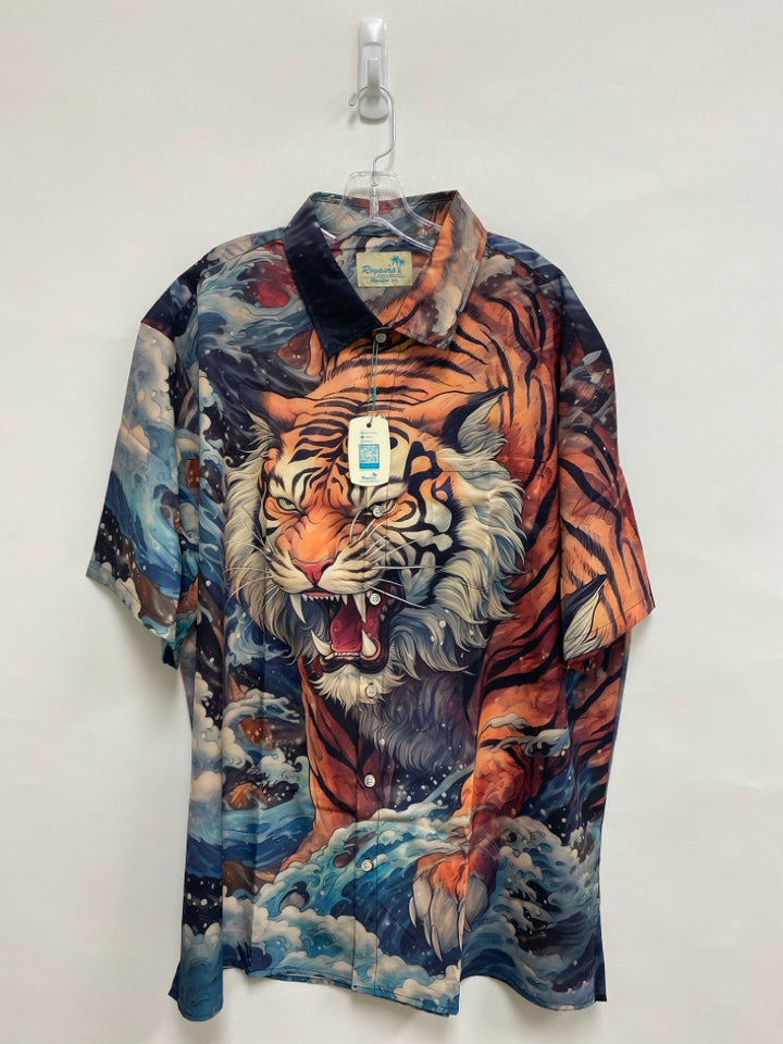 NWT Size XXL Gray/Black Orange Tiger Button Down Men&