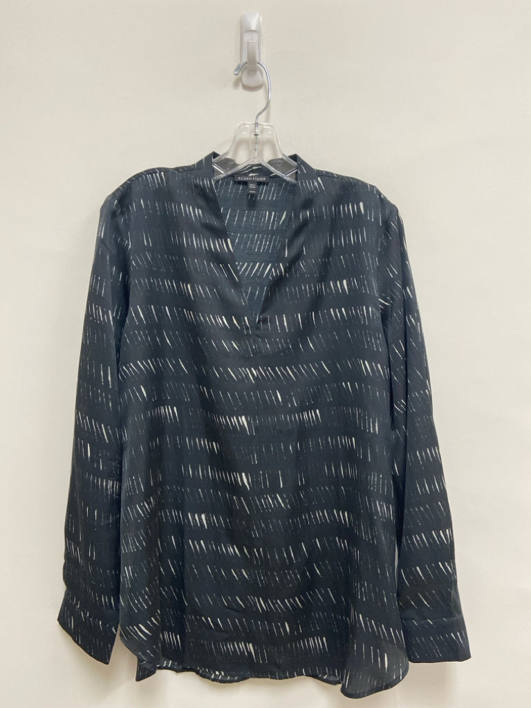 Eileen Fisher Size M Black White Lines Long Sleeve Silk Blend Ladies Top