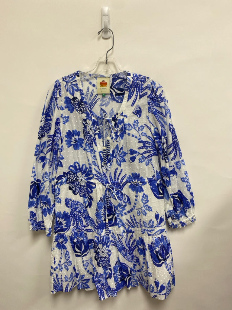 farmrio Size S White Blue Flowers V Neck Swiss Dot Ladies Dress