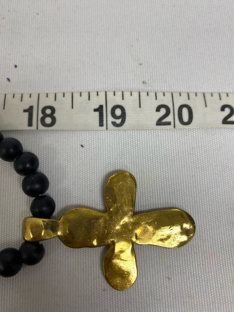 Boho Beads Black Gold Color Cross Necklace