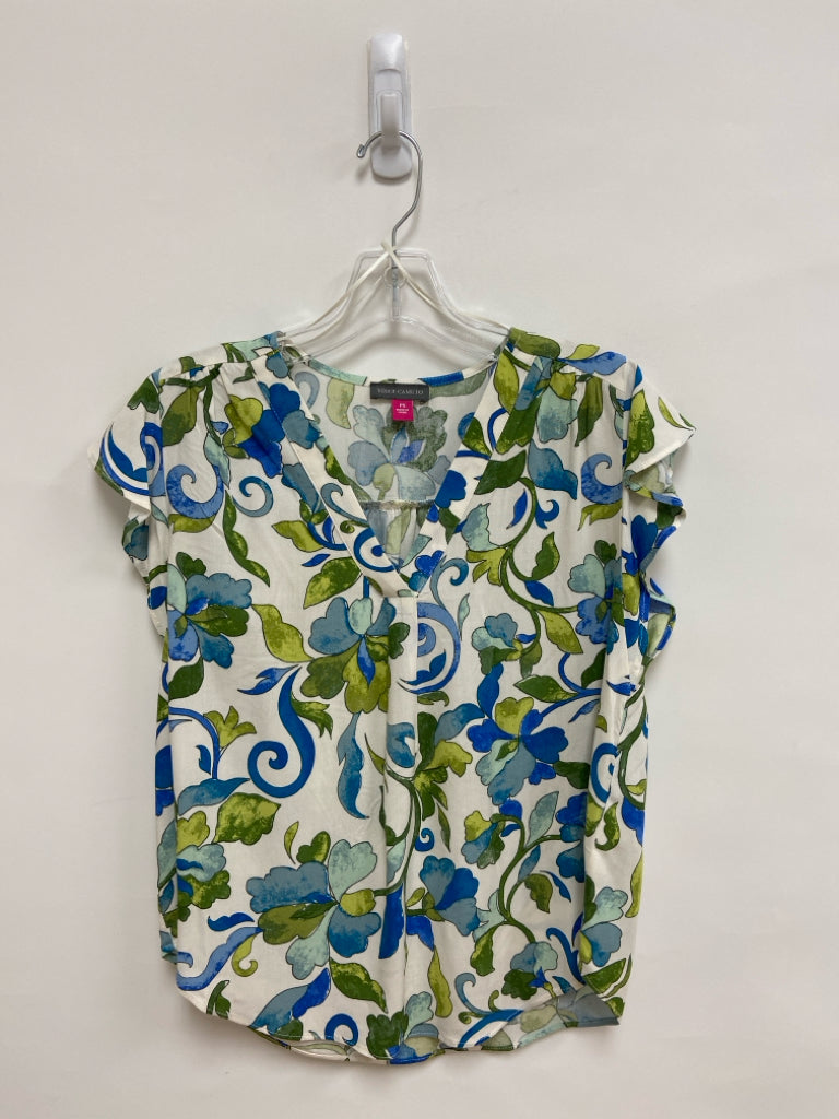 VINCE CAMUTO Size SP Cream/Blue Green Floral Sleeveless Petite Top