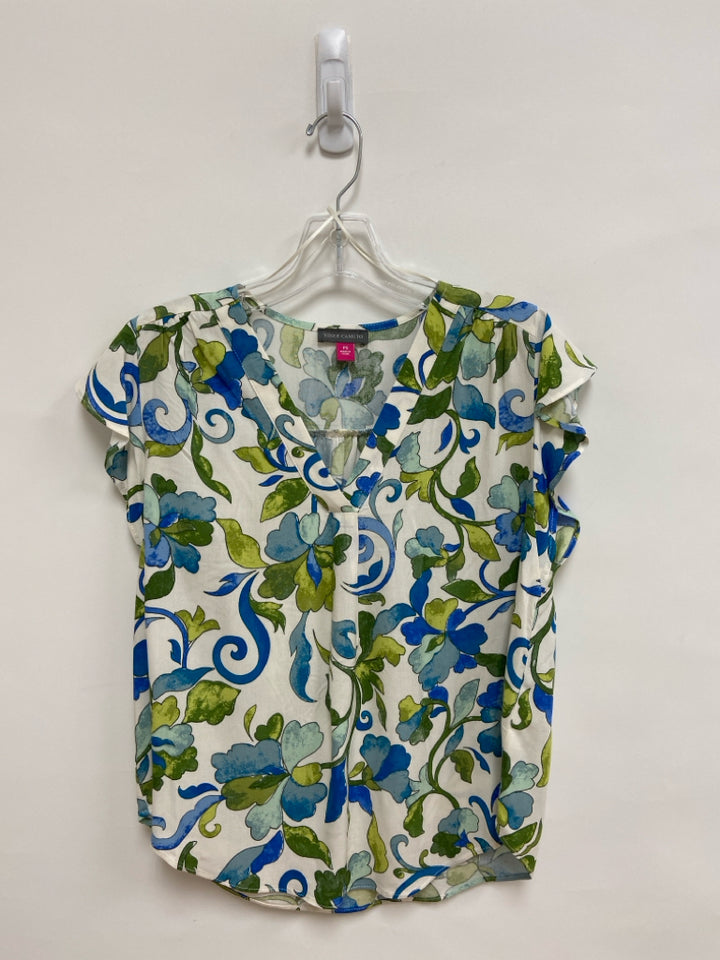VINCE CAMUTO Size SP Cream/Blue Green Floral Sleeveless Petite Top