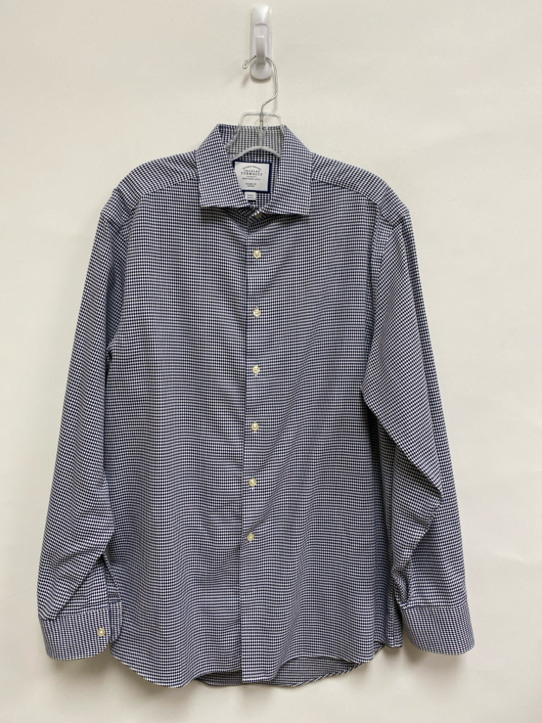 Charles Tyrwhitt Size 16 Navy White Button Up Men&