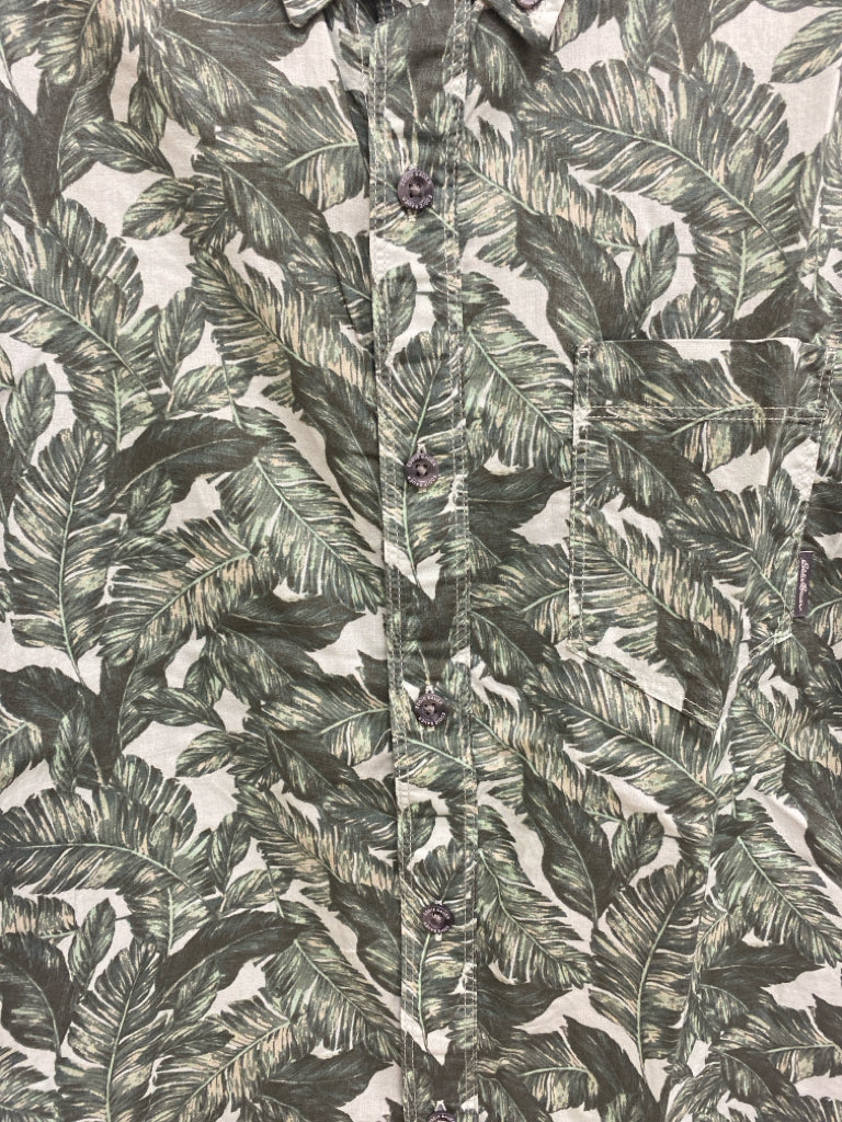 Eddie Bauer Size M Aqua Green Leaves Button Up Men&