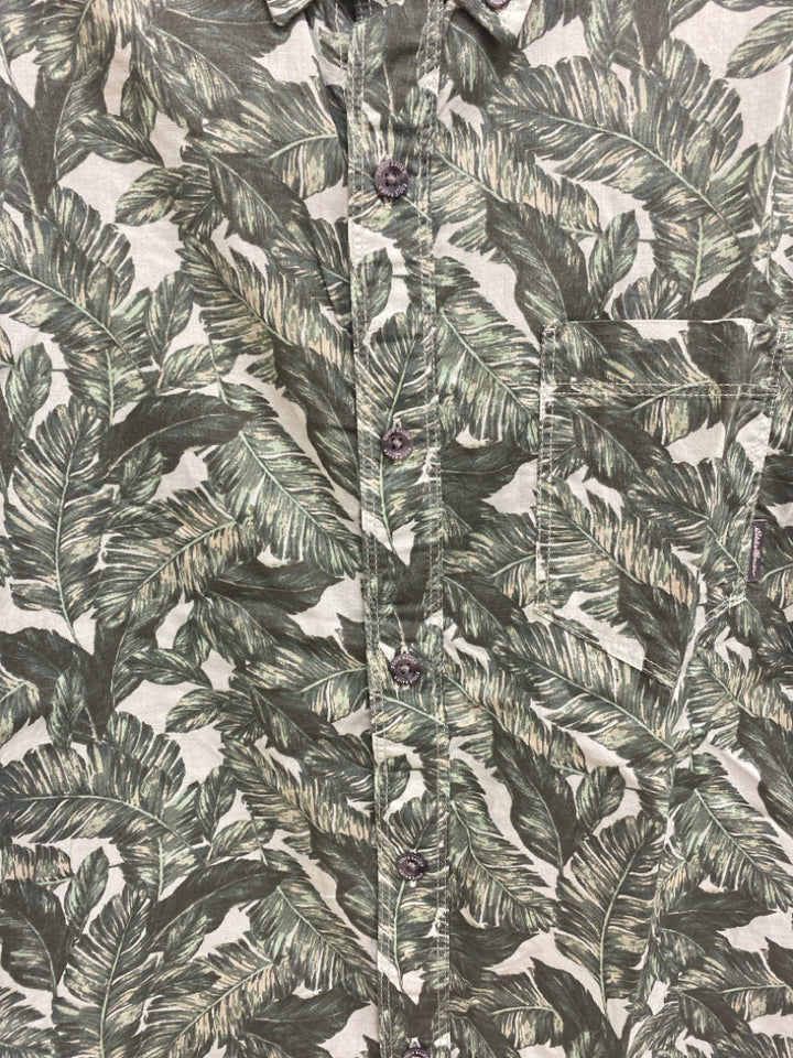 Eddie Bauer Size M Aqua Green Leaves Button Up Men&