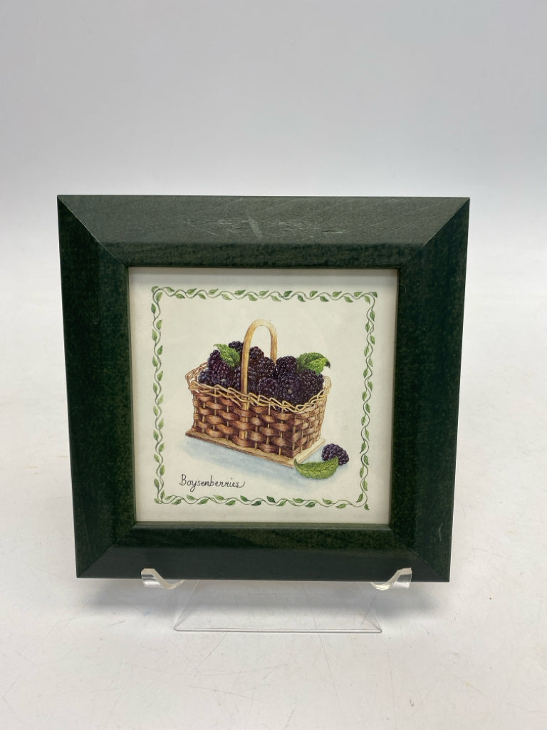 Dark Green Cream Berries Framed Art