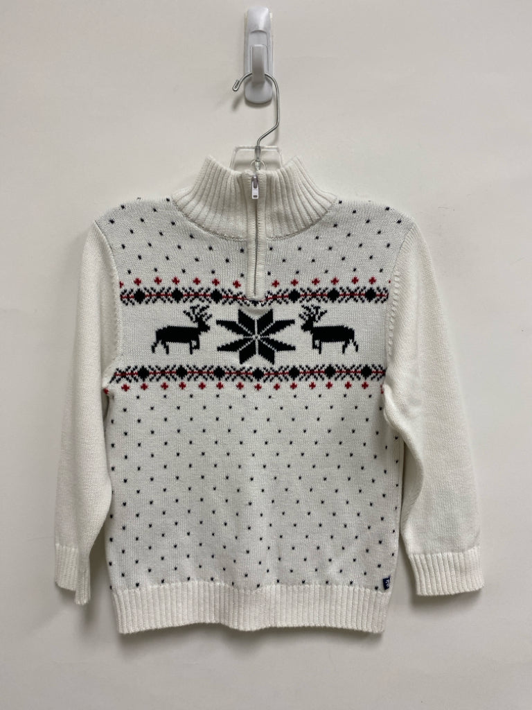 Izod SIZE 6 White Navy/Red Reindeer Quarter Zip Boy&