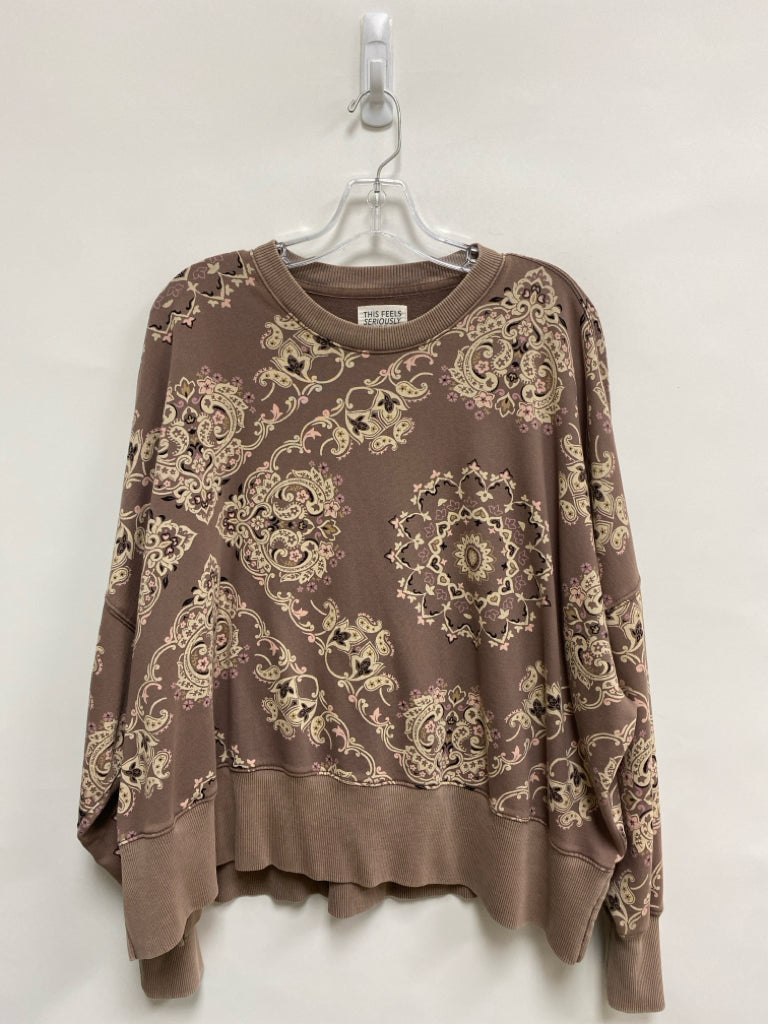 American Eagle Size M Taupe Tan/Pink Floral Ladies Top
