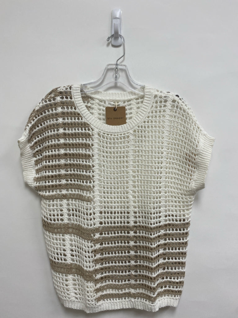 NWT blu pepper Size L White Beige Crochet Ladies Sweater