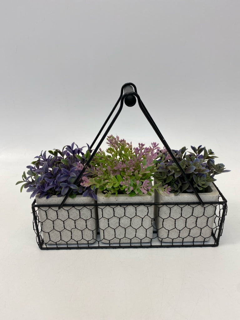 Black/Cream Purple/Pink Metal/Ceramic Silk Plant