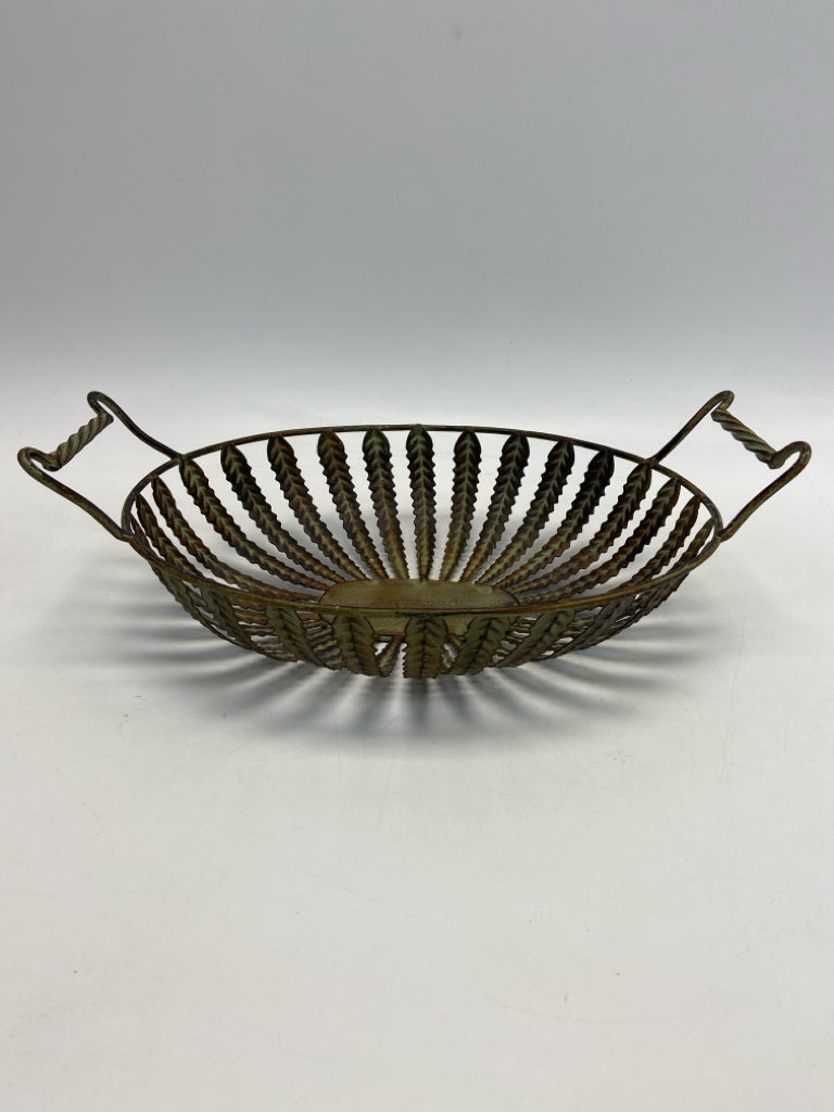 Bronze Green Leaves Metal Basket