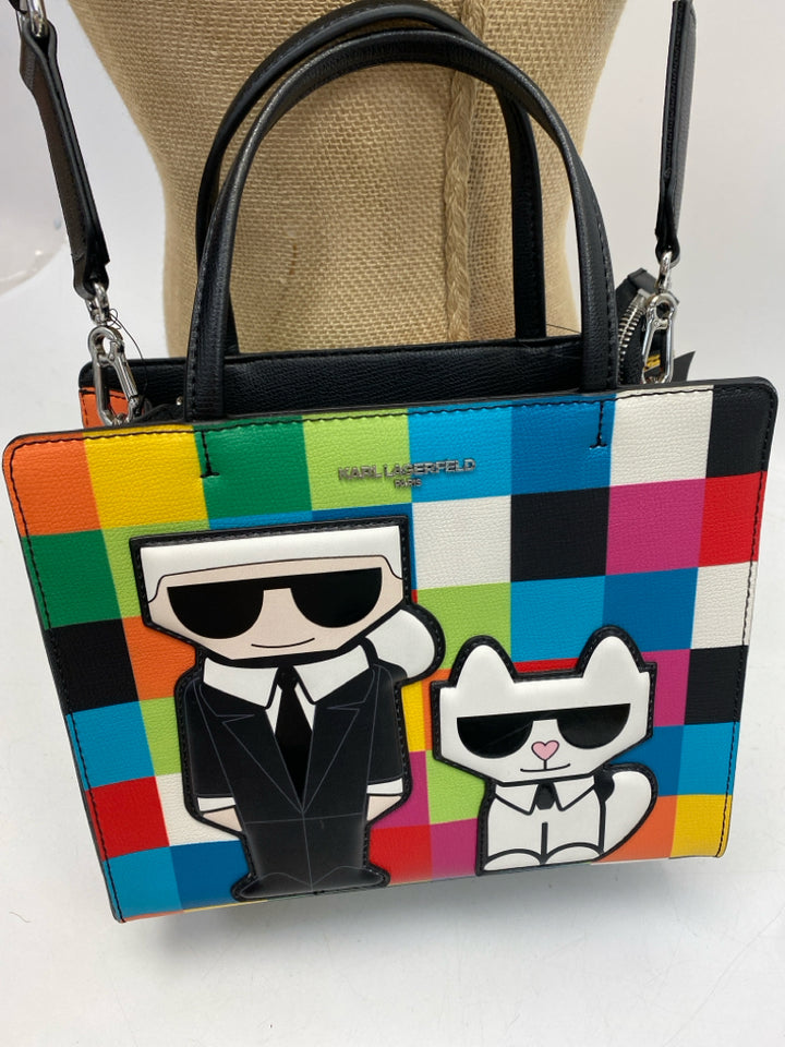 NWT Karl Lagerfeld Black Multi-Color Checkered Crossbody