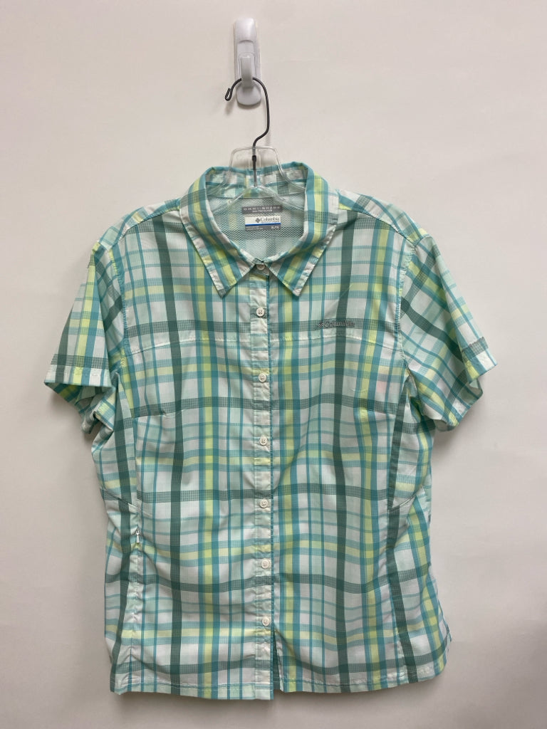 Columbia Size XL Seafoam White/Yellow Plaid Button Up Ladies Top
