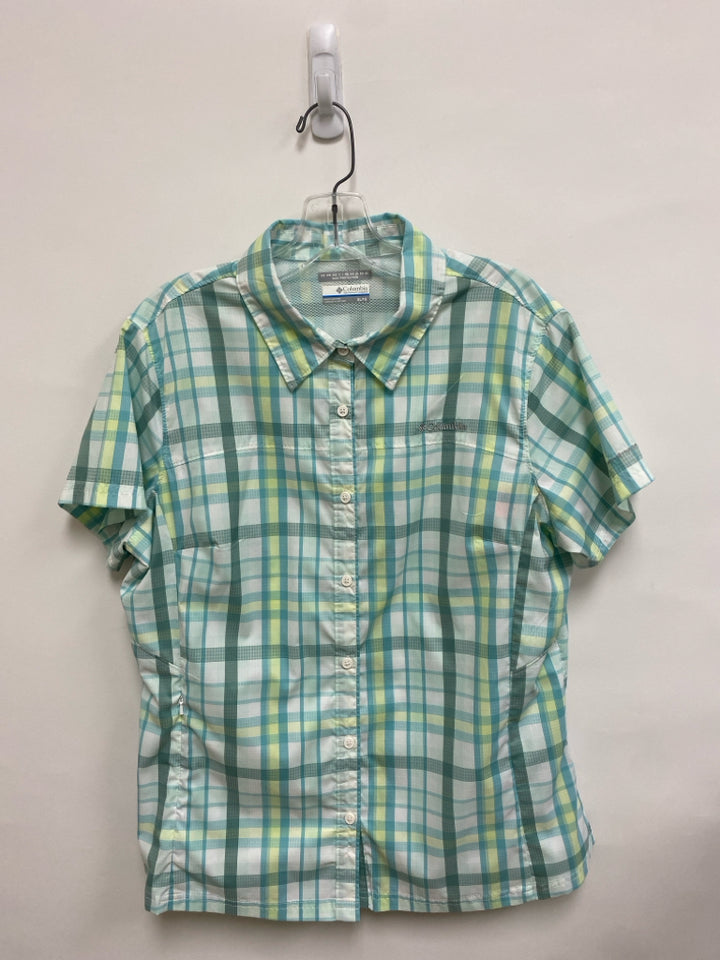 Columbia Size XL Seafoam White/Yellow Plaid Button Up Ladies Top