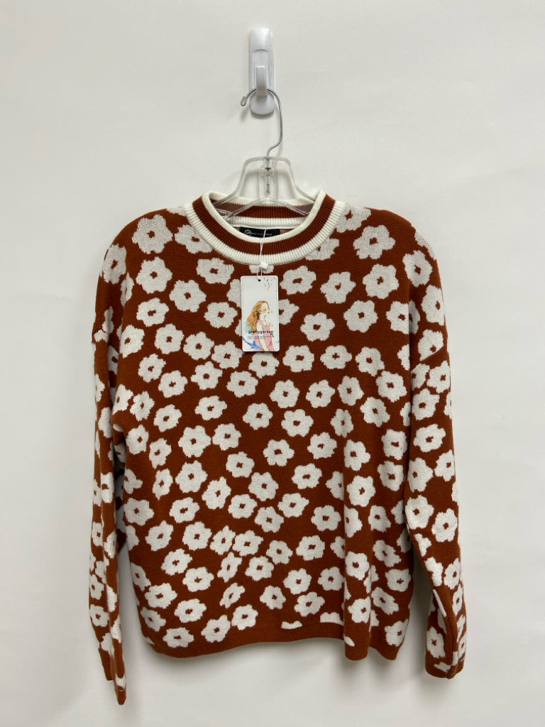 NWT pretty garden Size M Rust White Flowers Ladies Sweater