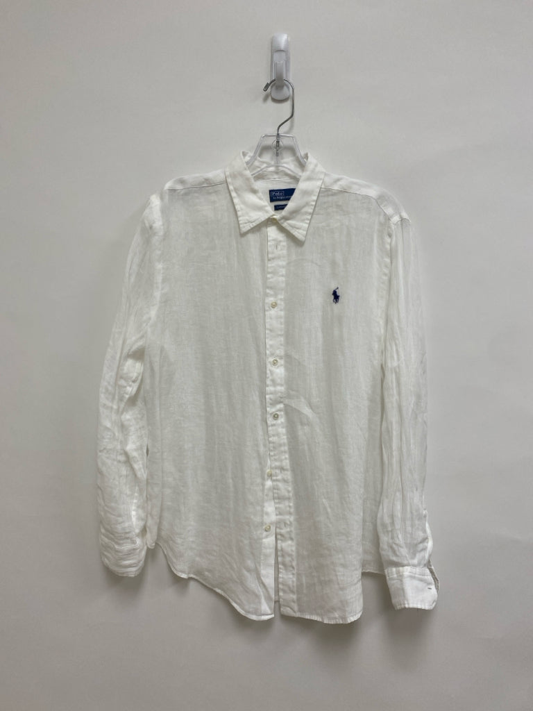 Ralph Lauren Size L White Button Up Linen Ladies Top