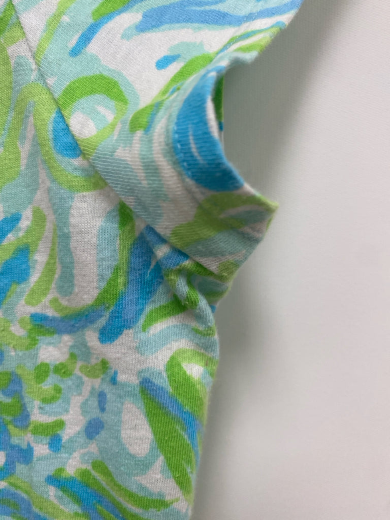 LILLY PULITZER Size L Blue/White Green Pom Poms V Neck Ladies Dress