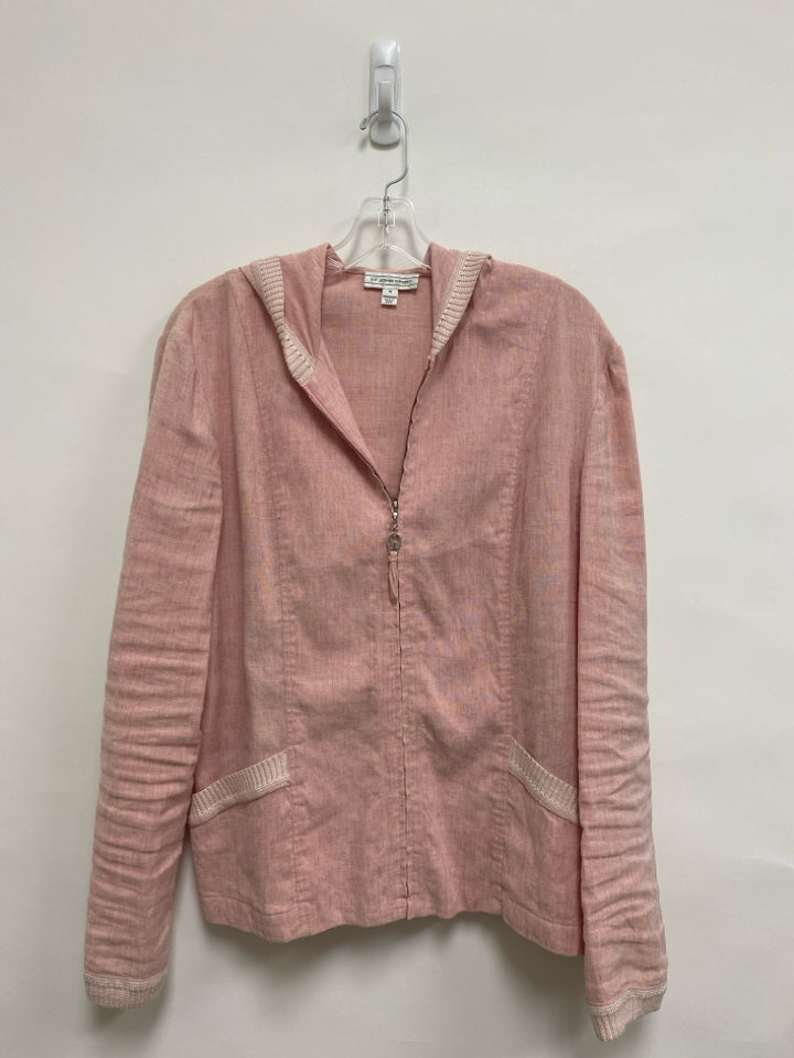 ST. JOHN Size M Dusty Pink Hooded Zip Down Linen Blend Ladies Top