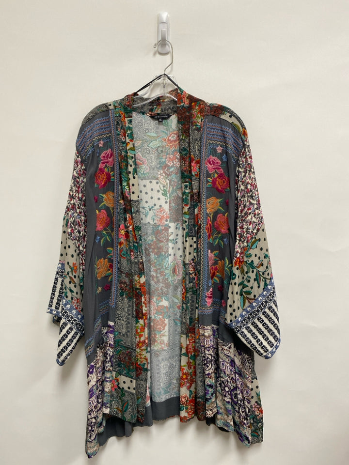 JOHN MARK  SIZE  3X Gray Red/Blue Flowers Embroidered Plus Size Kimono
