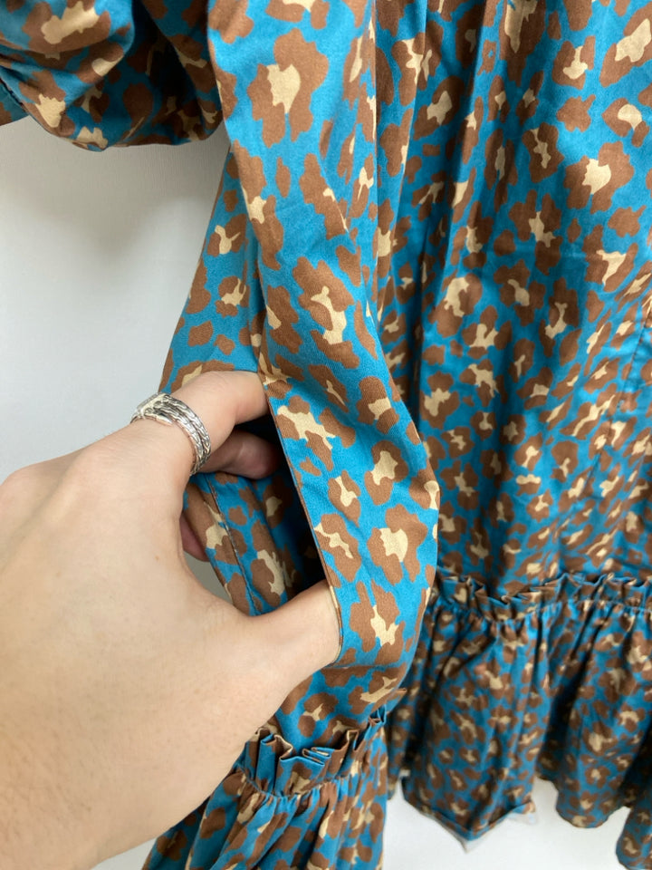 Tyler Boe Size S Blue Tan/Brown Animal Print Ladies Dress