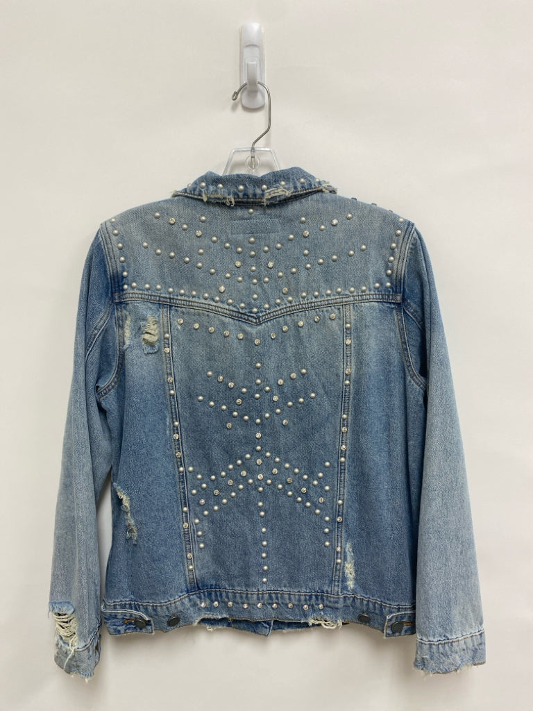 BlankNYC Size S Faded Denim Distressed Jeweled Ladies Jacket