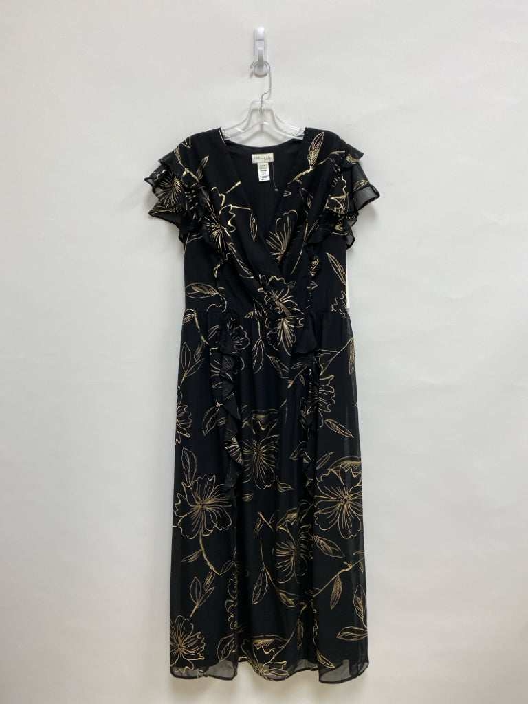 NWT Size 14W Black Gold Flowers Maxi Plus Size Dress