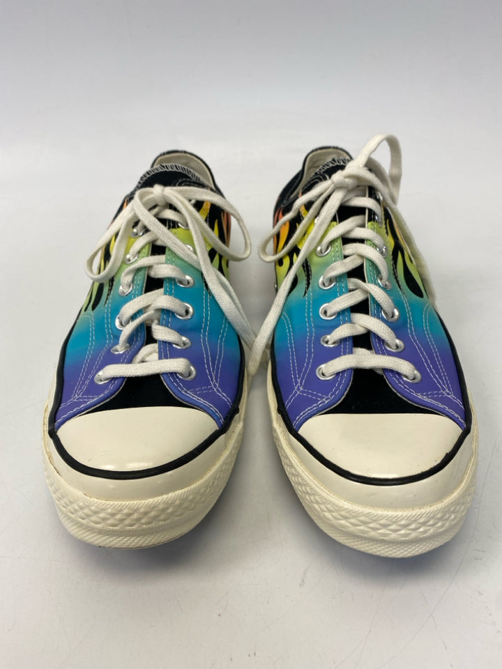 Converse Size 13 Black Multi Color Flames Men&