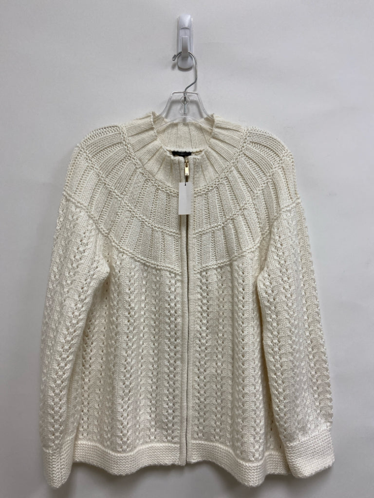 NWT Talbots Size 1X White Zip Down Crochet Plus Size Sweater