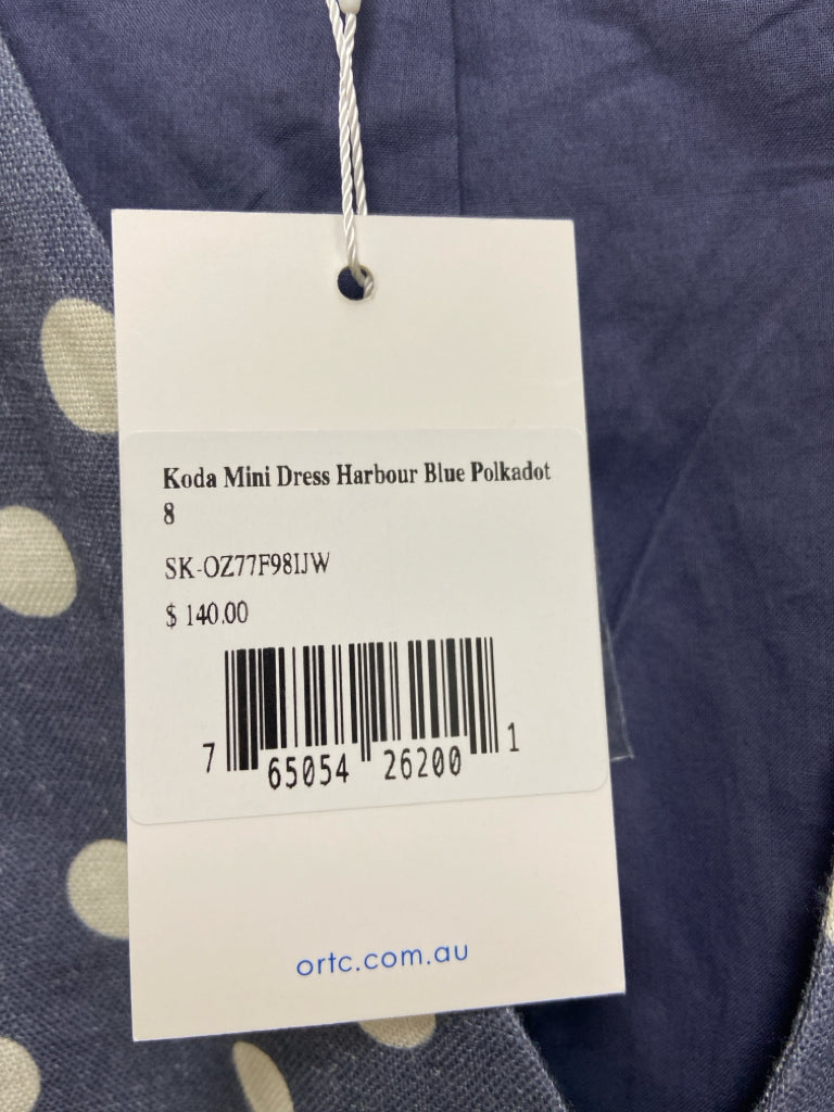NWT Size 8 Dark Blue White Polka Dot Sleeveless Linen Ladies Dress