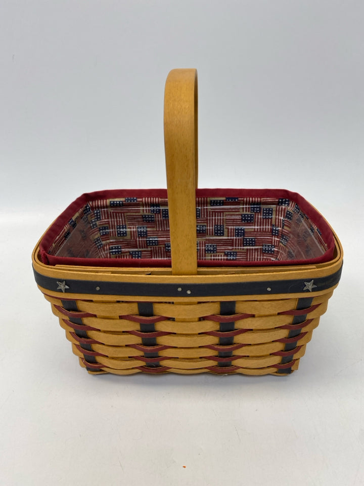 Longaberger Brown Blue/Red American Flag Wood Basket