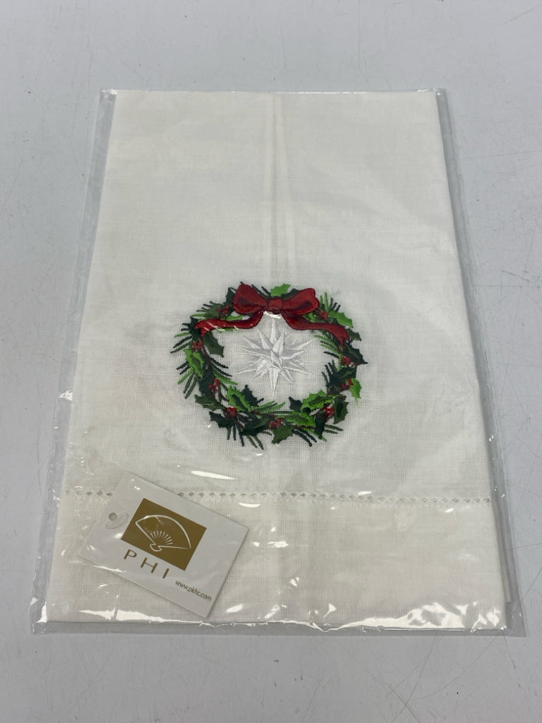 NEW/PKG White Green Wreath Christmas