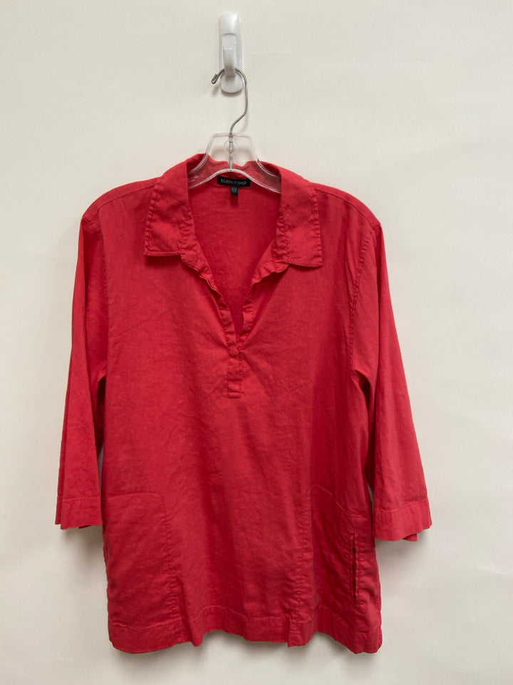 Eileen Fisher Size M Red V Neck Linen Blend Ladies Top