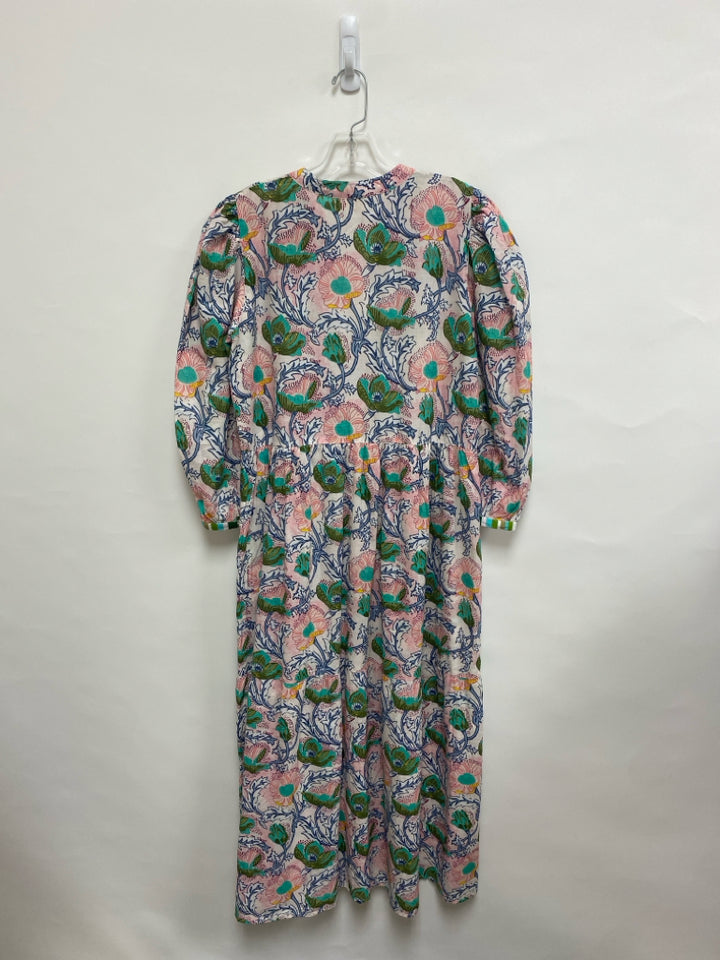 BINDU Size L Pink Green/Blue Flowers Ladies Dress