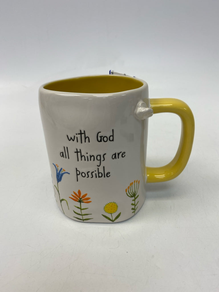 Rae Dunn White Yellow Words Coffee Mug