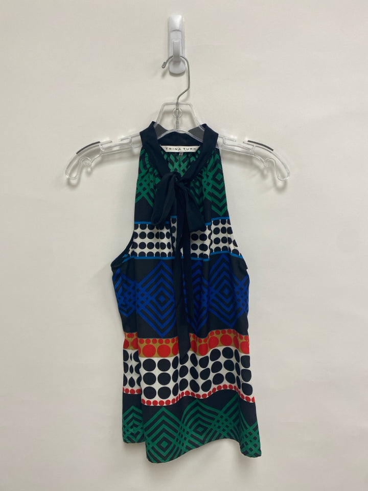 Trina Turk Size P Black/Green White/Mauve Assorted Print Sleeveless Petite Top