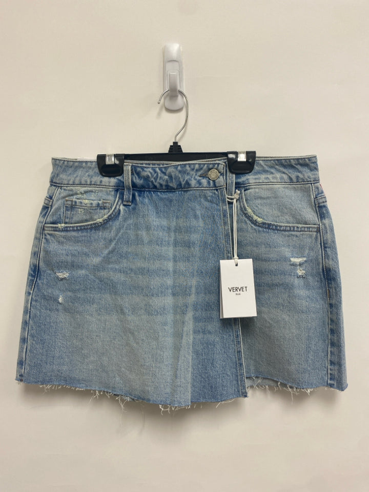 NWT VERVET Size L Light Blue Faded Denim Fringe Ladies Shorts