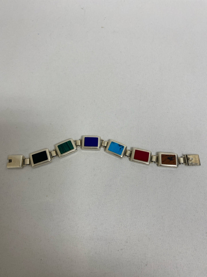Multi Color Silver Square Bracelet