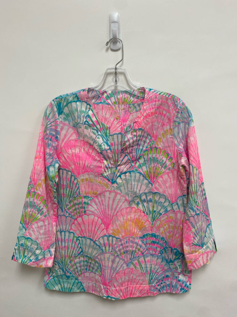 LILLY PULITZER Size XS Aqua/Pink White/Green Shells Ladies Top