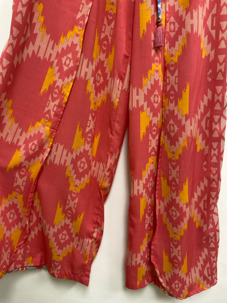 PAANI Size L Pink/Blue Cream/Orange Southwestern Wide Leg Ladies Pants