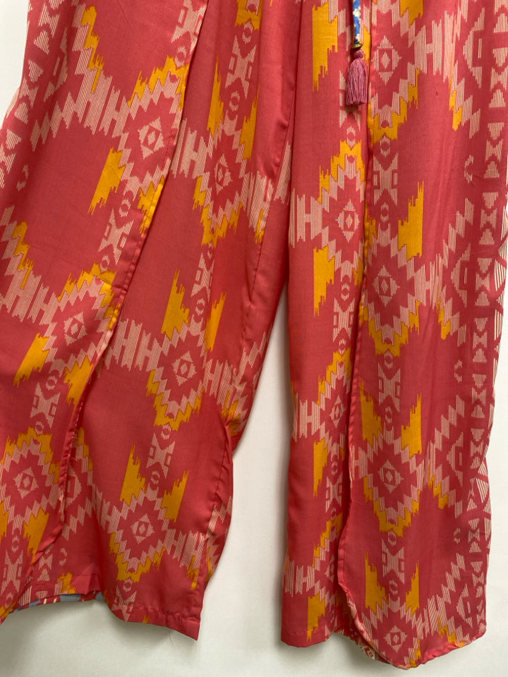 PAANI Size L Pink/Blue Cream/Orange Southwestern Wide Leg Ladies Pants