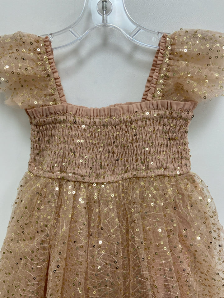 SIZE 4T Dusty Pink Gold Sequined Sleeveless Tulle Girl&