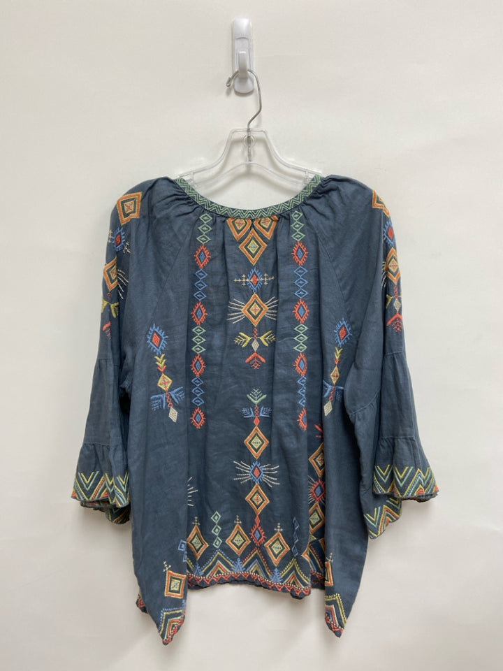 JOHNNY WAS Size L Slate Blue Embroidered Ladies Top