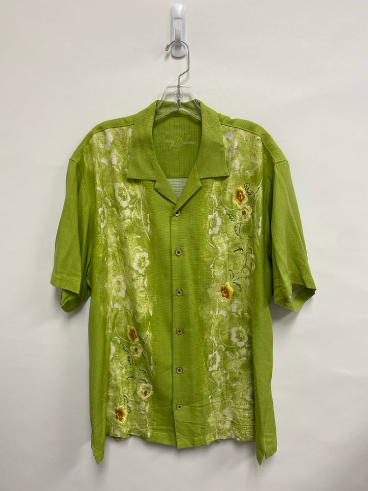 Tommy Bahama Size L Green White/Tan Tropical Button Up Men&